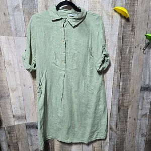Elena Baldi Olive Green Linen Shirt Dress Gorpcore Minimalist Simple